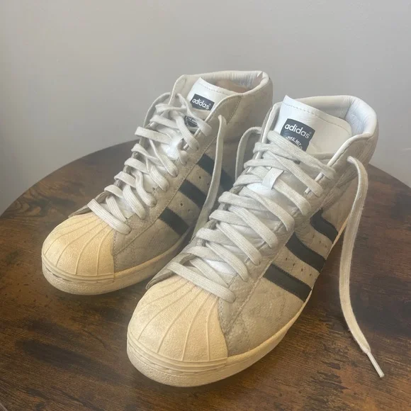 Adidas Men's Pro Model White Snake Skin High-Top Sneakers - Vintage Retro